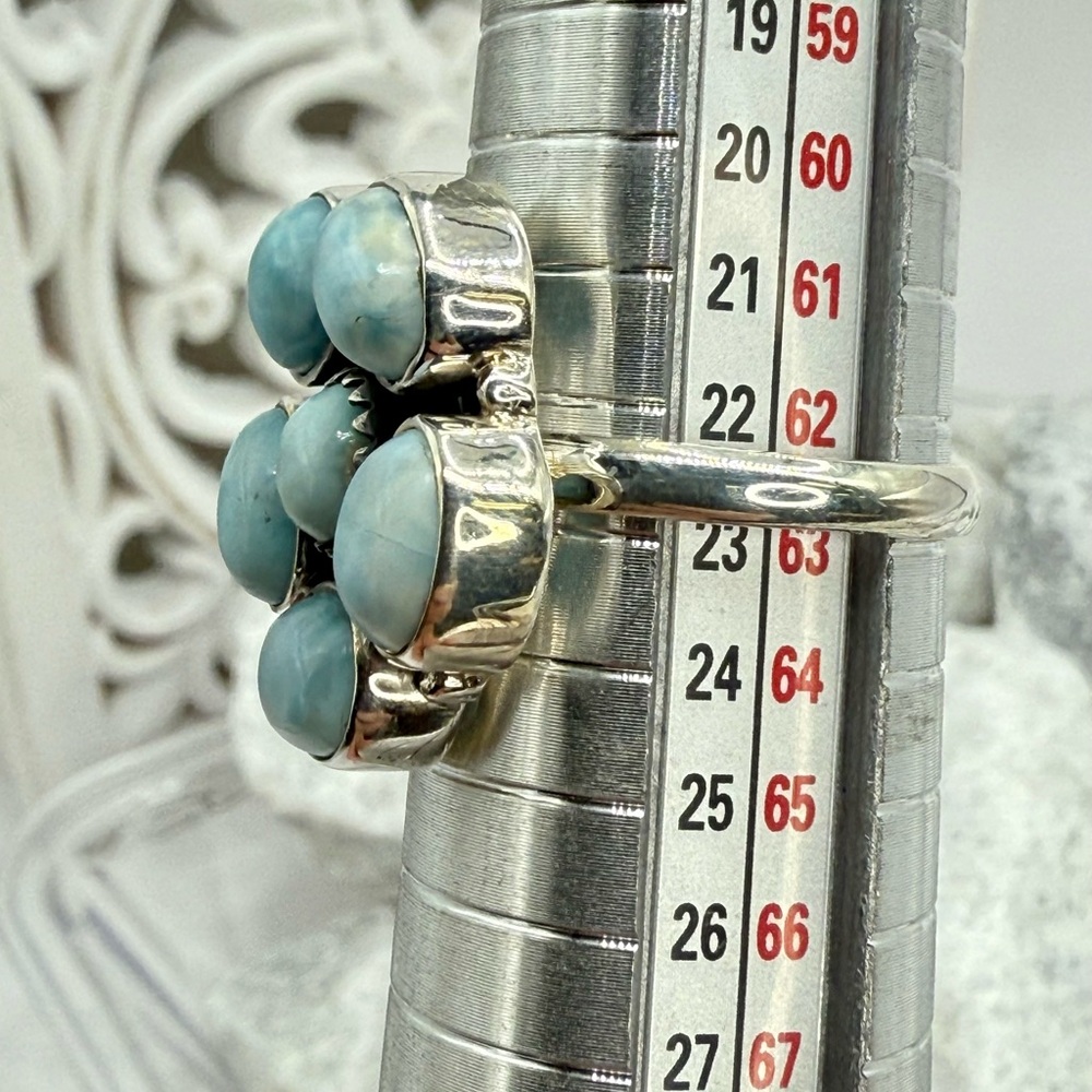 Sterling Silver Larimar Floral Cluster Ring Size 10 Boho Southwestern 925 - Picture 17 of 17